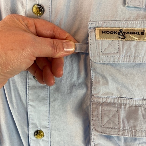 Hook & Tackle Fishing Gear Short Sleeve Vented Cotton Shirt Sz L Multi-pocket - Picture 6 of 13